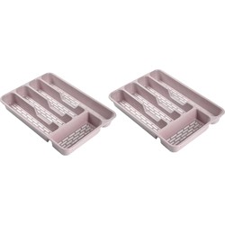 2x stuks bestekbakken/bestekhouders 5-vaks roze L33 x B24 x H4 cm - Bestekbakken