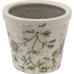 Clayre & Eef Bloempot  Ø 8x7 cm Groen Beige Keramiek Bloemen Bloempot binnen