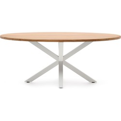 Kave Home - Argo ovale tafel van massief acaciahout en stalen poten met witte afwerking Ø 200 x 100 cm
