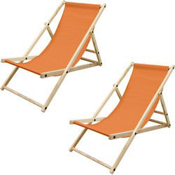 houten klapstoel 3 ligposities tot 120 kg oranje