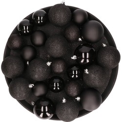 Kerstversiering set kerstballen zwart 6 - 8 - 10 cm - pakket van 46x stuks - Kerstbal