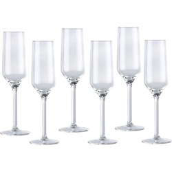 Luxury houseware Champagneglazen - 6 stuks - glas - 220 ml - Bruiloft/Feest - Champagneglazen