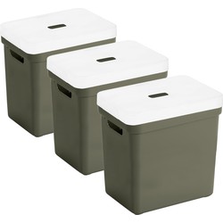 Set van 3x opbergboxen/opbergmanden donkergroen van 25 liter kunststof met transparante deksel - Opbergbox