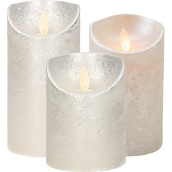 Set van 3x stuks Zilveren Led kaarsen met bewegende vlam - LED kaarsen