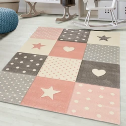 Kids Sterren En Hartjes Kinderkamer roze vloerkleed - 80 X 150 CM