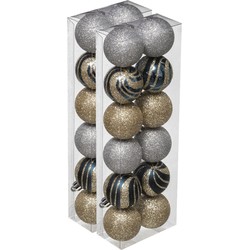 24x stuks kerstballen mix goud/zilver glans/mat/glitter kunststof 4 cm - Kerstbal