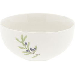 Clayre & Eef Soepkom  Ø 14x6 cm Beige Blauw Keramiek Rond Olijftak Serveerkom
