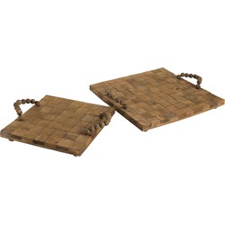 J-line - S/2 Plateau Vierkanten Hout Naturel - 40x40x4cm