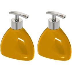 2x Stuks Zeeppompjes/zeepdispensers van keramiek - mosterd geel - 300 ml - Zeeppompjes