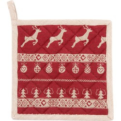 Clayre & Eef Pannenlap  20x20 cm Rood Beige Katoen Vierkant Kerst Afgiet Pannenlap