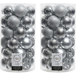 74x Kunststof kerstballen mix zilver 6 cm kerstboom versiering/decoratie - Kerstbal