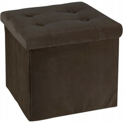 H&S Collection Poef/hocker/krukje - opbergbox - donkerbruin - fluweel polyester - 38 x 38 cm - Poefs