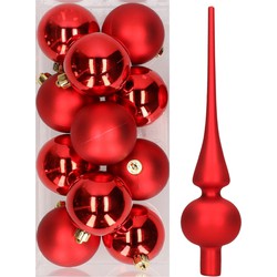 12x Kerst rode kunststof kerstballen met glazen piek mat - Kerstbal