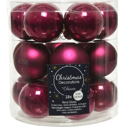 Decoris Kleine kerstballen - 18x st - framboos roze - D4 cm - glas - Kerstbal