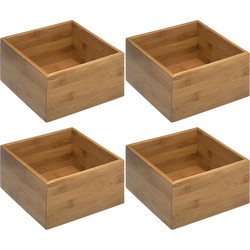 Set van 4x stuks opberg/sorteer/kast/lade verdelers vakjes bamboe hout 18 x 18 x 9.5 cm - Make-up dozen