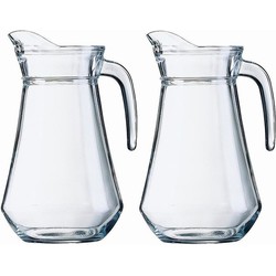 2x Glazen water of sap karaffen/kannen 1 liter - Waterkannen