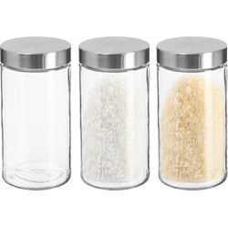 Secret de Gourmet Voorraadbus/voorraadpot - 3x - 1,7L - glas/RVS - Voorraadpot