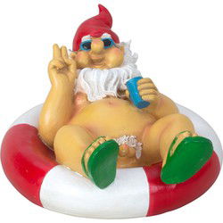 Tuinkabouter beeld Happy Nudist - Polystone - Bloot en bezopen - 25 cm - Tuinbeelden