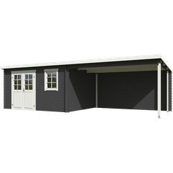 Blokhut met overkapping Aida 760x275 Carbon Grey-Wit