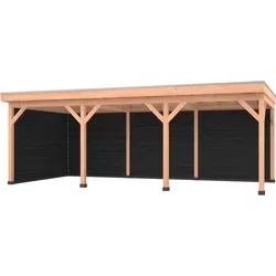 Douglas overkapping 750 x 350, met zwarte achterwand en zijwand, Westwood Comfort
