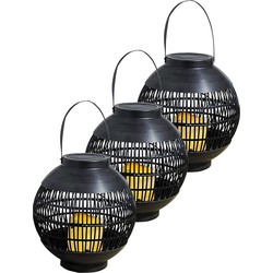 3x Buitenlamp/tuinlampsolar tuin lantaarns zwart op zonne-energie 23 cm - Lantaarns