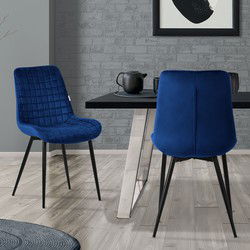 Eetkamerstoel set van 2 donkerblauw met fluwelen bekleding en stalen poten Keukenstoel met rugleuning ML design