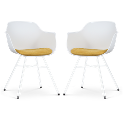 Noa-Liz eetkamerstoel wit met okergeel zitkussen - wit onderstel - set van 2