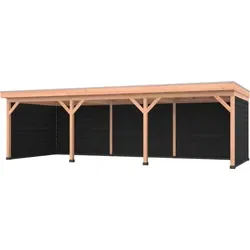 Douglas overkapping 900 x 350, met zwarte achterwand en twee zijwanden, Westwood Comfort