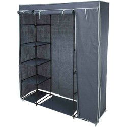 Mobiele kledingkast/garderobekast met legplanken - opvouwbaar - grijs - 167 x 141 cm cm - Campingkledingkasten