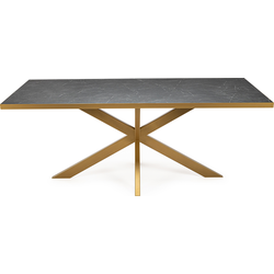 Stalux Eettafel 'Gijs' 240 x 100cm, kleur goud / zwart marmer