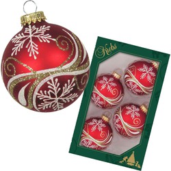 Krebs luxe gedecoreerde kerstballen - 4x stuks - rood - 7 cm - Kerstbal