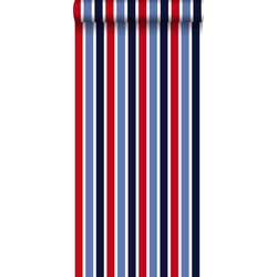 ESTAhome behang verticale strepen donkerblauw. rood en wit