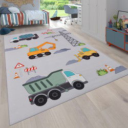 Kindervloerkleed - Binola - Bouwmachines - Grijs - 200x290 cm