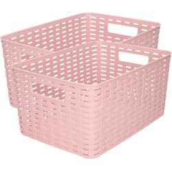 Plasticforte Opbergmand - 2x - Kastmand - rotan kunststof - oudroze - 10 Liter - 22 x 33 x 16 cm - Opbergmanden