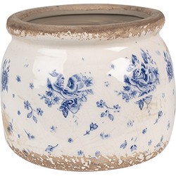 Clayre & Eef Bloempot  Ø 12x10 cm Beige Blauw Keramiek Roosjes Bloempot Binnen