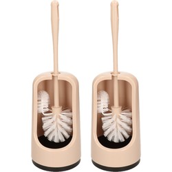 2x stuks wc-borstels/toiletborstels met randreiniger en houder beige 41 cm van kunststof - Toiletborstels