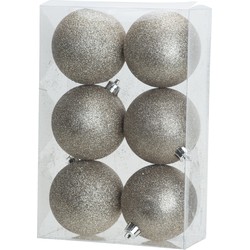 Cosy & Trendy Kerstballen - 6x st - champagne - glitters - 8 cm - Kerstbal