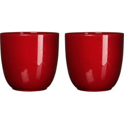 Mica Decorations Plantenpot - 2x - rood - glans - keramiek - D22,5 x H20 cm - Plantenpotten