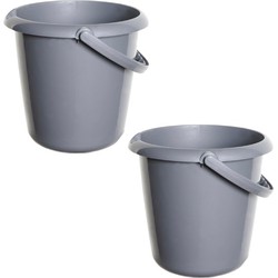 2x Emmers - 5 liter - Kunststof - Grijs - 25 x 25 x 22 cm - Emmers