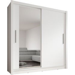 Meubella Kledingkast Bazarre - Wit - 205 cm - Met spiegel
