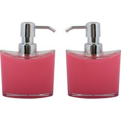 MSV Zeeppompje/dispenser Aveiro - 2x - PS kunststof - fuchsia roze/zilver - 11 x 14 cm - 260 ml - Zeeppompjes