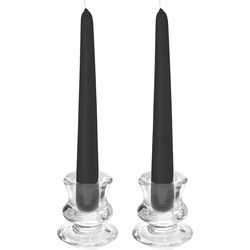 Kaarsen set - 2x kandelaars - glas - 12x dinerkaarsen - zwart - Dinerkaarsen