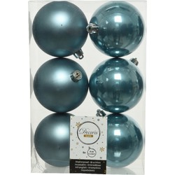 6x stuks kunststof kerstballen ijsblauw (blue dawn) 8 cm glans/mat - Kerstbal