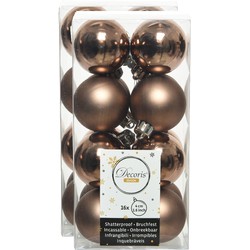 32x stuks kunststof kerstballen walnoot bruin 4 cm glans/mat - Kerstbal