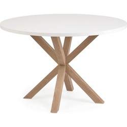 Kave Home - Argo ronde tafel afgewerkt in wit melamine en stalen poten met houteffect Ø 120 cm