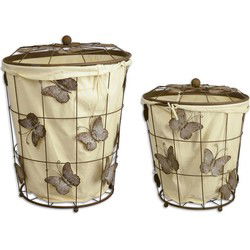 A PAIR OF IRON LAUNDRY BASKETS