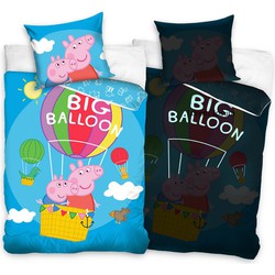Peppa Pig Dekbedovertrek - Eenpersoons - 140x200 cm - Kussensloop 60x70 cm - Katoen - Big Balloon - Glow In The Dark