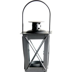 Tuin lantaarn/windlicht - ijzer - zilver - 7,5 x 7,5 x 11 cm - Tuinverlichting - Kaarsenhouders - Lantaarns