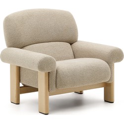 Kave Home - Cabana fauteuil in beige chenille en poten van massief essenhout in naturel afwerking FSC