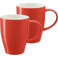 Bellatio Design Koffie mokken/bekers Paris - 2x - porselein - met oor - rood - 350 ml - Bekers